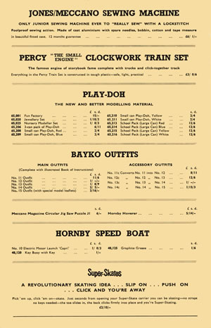Rear of the July, 1966 price list,including the BAYKO prices